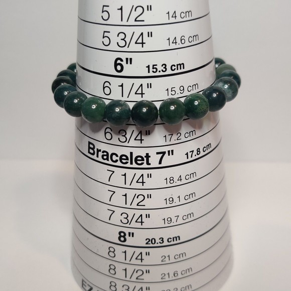 Green Moss Agate Stretch Bracelet 8mm round natural stone w/ felt pouch-B821 - Picture 2 of 12